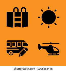 sport, web, silhouette and bus icons set. Vector illustration for web and design