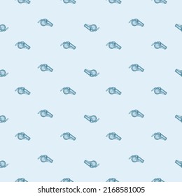Sport whistle engraving seamless pattern. Vintage background sport topic in hand drawn style. Vector repeated design texture for print, fabric, wrapping, wallpaper, tissue.