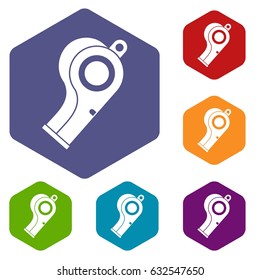 Sport whistle icons set hexagon isolated vector illustration