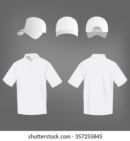 Sport white polo shirt and baseball cap isolated set vector