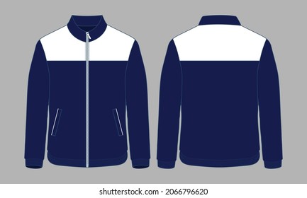 Chaqueta Azul De Marina Blanca Deportiva Con Vector De Diseño De Bolsillo De Tubería Blanca En Fondo Gris