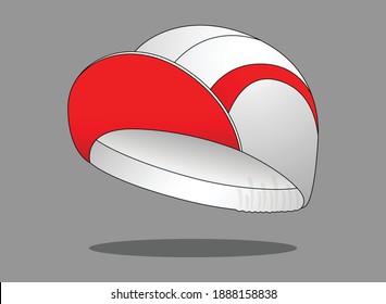 Sport White-Red Cycling Cap with Elastic Strap Design on Gray Background, Vector File.