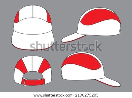 Sport white-red5-panels baseball cap design on gray background, vector  file.