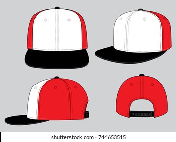 Sport White-Red-Black Hip hop Cap With Adjustable Snap Back Closure Strap Design on Gray Background.