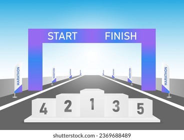 Sport Winner Podium for Five Places on Running Track in Marathon Event.  Pedestal Sport Podiums. Podium Winner Stand. Vector Illustration.