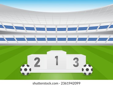 Podio del ganador del deporte en el estadio o en el estadio deportivo.  Podos Deportivos Pedestales. Base de ganadores de podio. Ilustración vectorial.