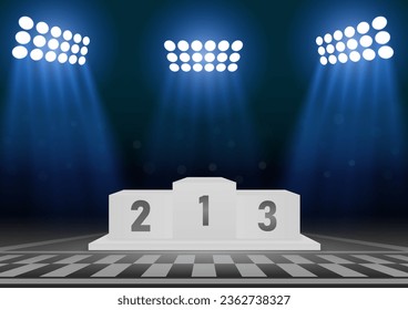 Sport Winner Podium in Racing Track Arena. Pedestal Sport Podiums. Podium Winner Stand. Vector Illustration.