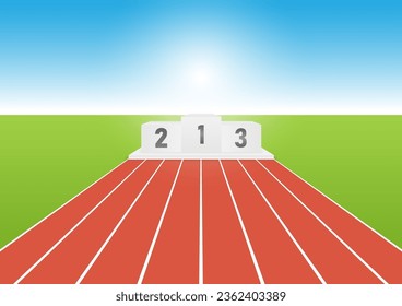 Sport Winner Podium with Running Track or Athlete Track.  Pedestal Sport Podiums. Podium Winner Stand. Vector Illustration.