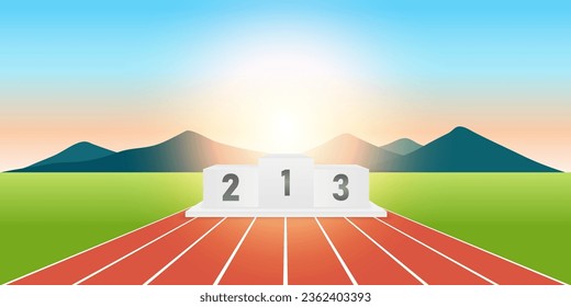 Sport Winner Podium with Running Track or Athlete Track.  Pedestal Sport Podiums. Podium Winner Stand. Vector Illustration.