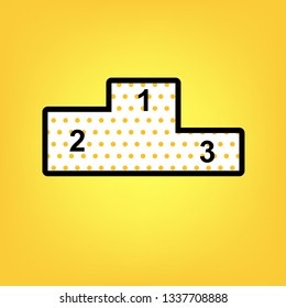 Sport winners podium. Flat style icon. Vector. Yellow polka dot white icon with black contour at warm yellow background.