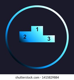 Sport winners podium. Flat style icon. White, cyan and blue gradient icon as round button in white shell at dark blue background. Illustration.