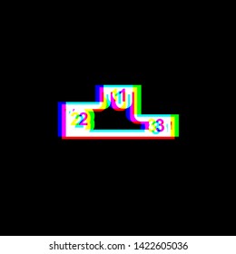 Sport winners podium. Flat style icon. Red, green and blue unfocused contour icon at black background. Illustration.