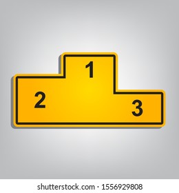 Sport winners podium. Flat style icon. Flat orange icon with overlapping linear black icon with gray shadow at whitish background. Illustration.