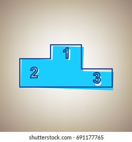Sport winners podium. Flat style icon. Vector. Sky blue icon with defected blue contour on beige background.