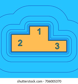 Sport winners podium. Flat style icon. Vector. Sand color icon with black contour and equidistant blue contours like field at sky blue background. Like waves on map - island in ocean or sea.