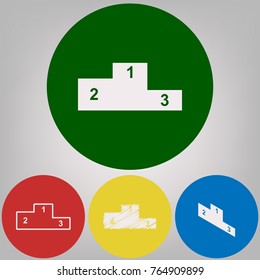 Sport winners podium. Flat style icon. Vector. 4 white styles of icon at 4 colored circles on light gray background.