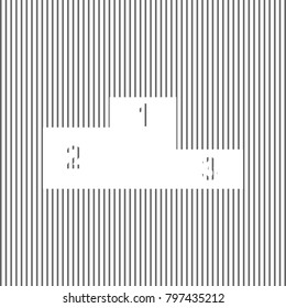 Sport winners podium. Flat style icon. Vector. White icon on grayish striped background. Optical illusion.