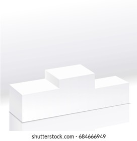 Sport winners white podium isolated vector.Pedestal side view. Right view. 3d style illustration. Clear pedestal on light background. Vector illustration.