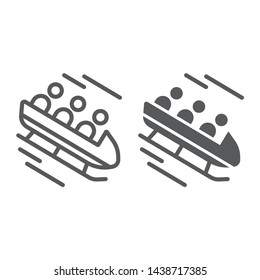 Sport and winter, bobsled sign, vector graphics, a linear pattern on a white background, eps 10.