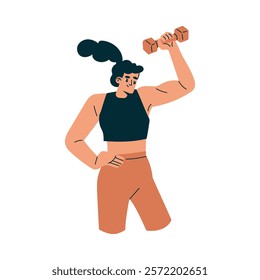Sport with Woman Character Lift Dumbbell Engaged in Physical Activity Vector Illustration