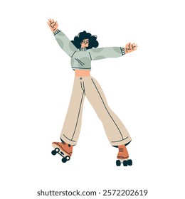 Sport with Woman Character Roller Skate Engaged in Physical Activity Vector Illustration