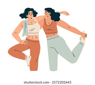 Sport with Woman Character Together Engaged in Physical Activity Vector Illustration