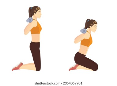 Sport woman doing barbell kneeling squats pose by Cap Barbell. Workout diagram about building muscle with weight lifting equipment. Target on shoulder, hip, leg, arm, and abdomen.