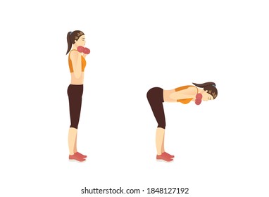 Sport Woman Doing Dumbbell Good Morning Exercise For Backside Workout. Illustration About Exercise With Lightweight Equipment.