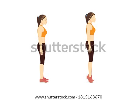 Sport woman doing exercise with tip toe pose move for reduce leg cellulite. Workout diagram about Calves reduction for slim leg. Stock photo © 