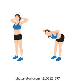 Sport Woman Doing Good Morning Exercise For Backside Workout. Flat Vector Illustration Isolated On White Background