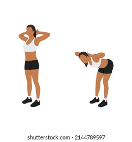 Mujer deportiva haciendo ejercicio de Buenos días para entrenamiento en el costado. Ilustración vectorial plana aislada en fondo blanco