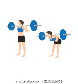 Sport Woman Doing Good Morning Exercise For Backside Workout. Flat Vector Illustration Isolated On White Background