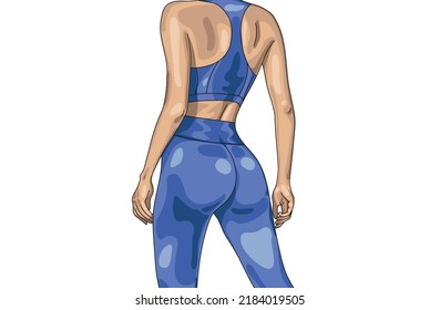 Sport woman in fitness suit posing with tinned hips. Vector illistration