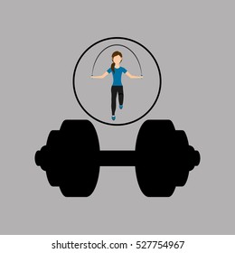 sport woman jumping rope barbell vector illustration eps 10