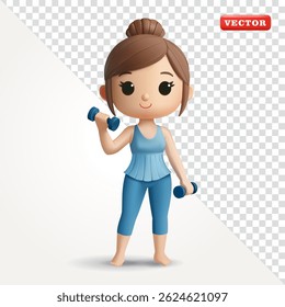 Sport woman lifting dumbbells, 3d vector. Suitable for health