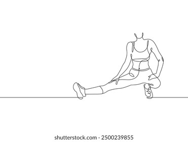 Sport Woman One Line Drawing. Fitness Woman Abstract Minimal Drawing. Continuous One Line Female Sport Illustration Modern Trendy Contour Drawing. Vector EPS 10.