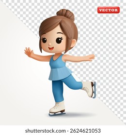 Sport woman playing ice skating, 3d vector. suitable for health