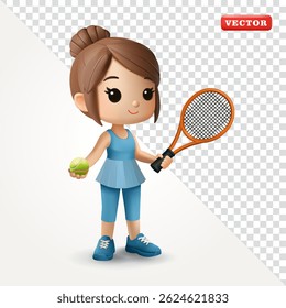 Sport woman playing tennis, 3d vector. Suitable for health
