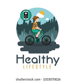 sport woman riding bike technology healthy lifestyle theme