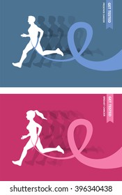 Sport Woman Running Pink  Ribbon Breast Cancer Awareness Jogging Female Flat Vector Illustration