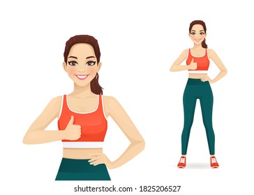 Sport woman showing thumb up gesture isolated vector illustration