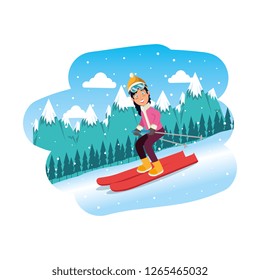 sport woman in snowboard scene