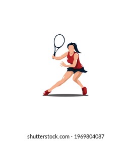 sport woman swing his tennis racket - tennis athlete cartoon isolated on white