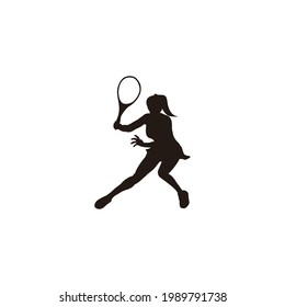 Sportlerin, die seine Tennisschlägerin Silhouette schwindet - Tennisathletin Cartoon Silhouette einzeln auf Weiß