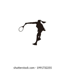 sport woman swing his tennis racket to smash the ball silhouette - tennis athlete cartoon smashing the ball silhouette isolated on white