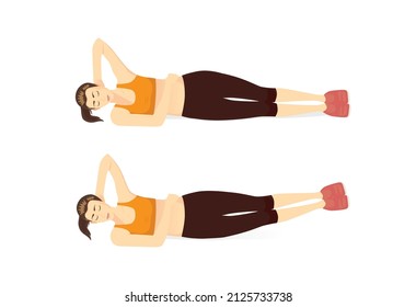 Sport women doing exercise with double side jackknife. Workout diagram for a target on the side abdominal and lower body.