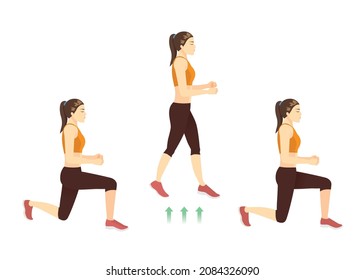 Sport women doing exercise with Scissor Jumps pose for cardiovascular health. Cartoon for Workout diagram about exercise posture to burn fat.