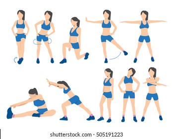 Sport women set. A character in various poses.