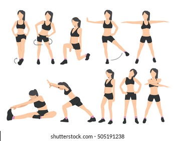 Sport women set. A character in various poses.