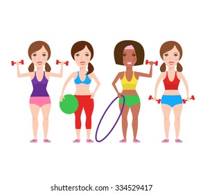 sport women set. fitness woman with dumbbell. fitness training